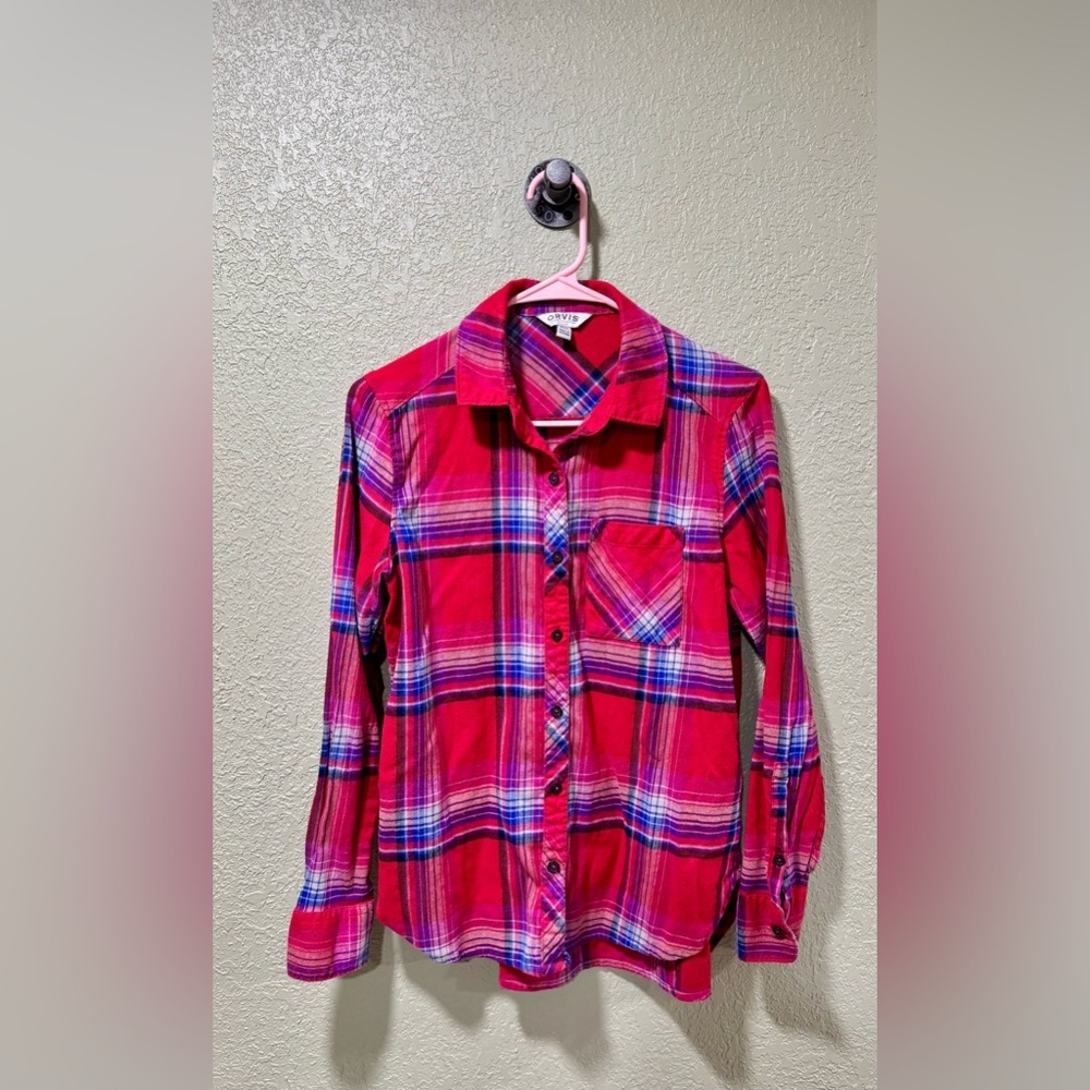 Orvis Red and Blue Plaid Women's Button Down Shirt Size S
